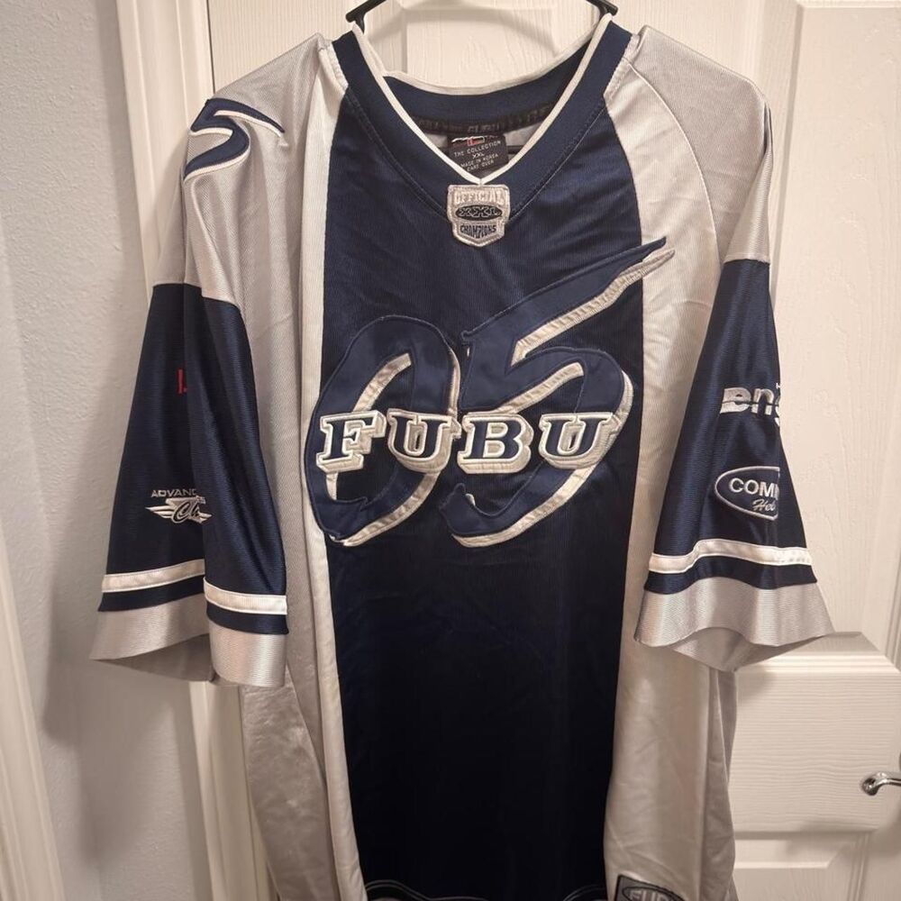 (2000-2005) FUBU High Engine Football Jersey - Silver/Navy - XXL